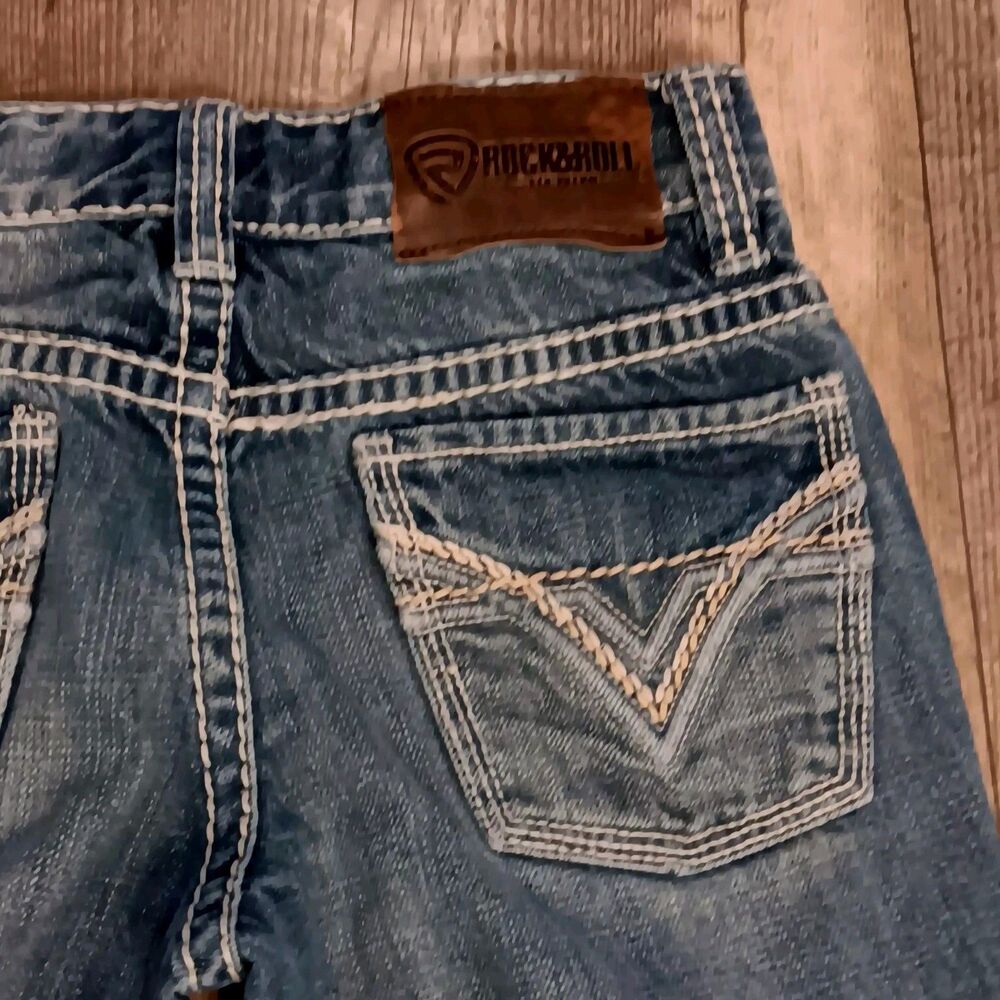 Rock N Roll Denim Whiskered Western Festival Jean Boy Sz 10 Regular Stonewashed